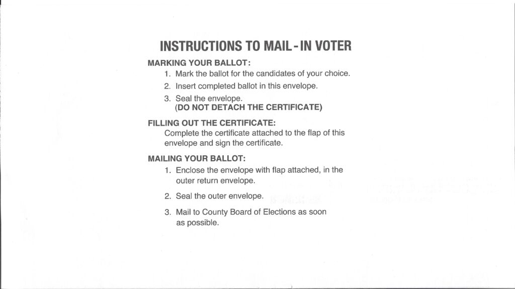 Instructions on reverse side of inner ballot envelope